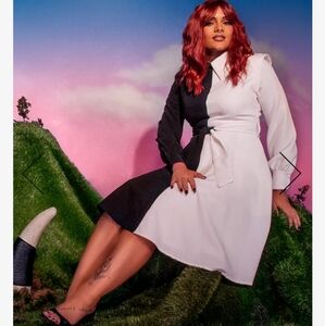 Vixen by Micheline Pitt Black and White Two-Tone Long Sleeve Dress